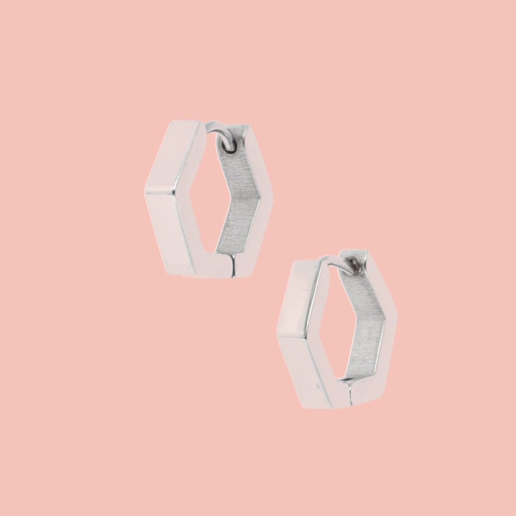 Chunky Hexagon Huggie Hoop Earrings