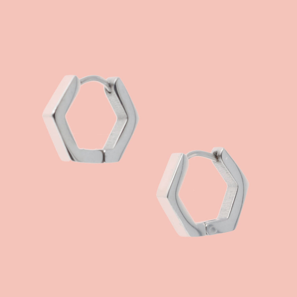 Chunky Hexagon Huggie Hoop Earrings