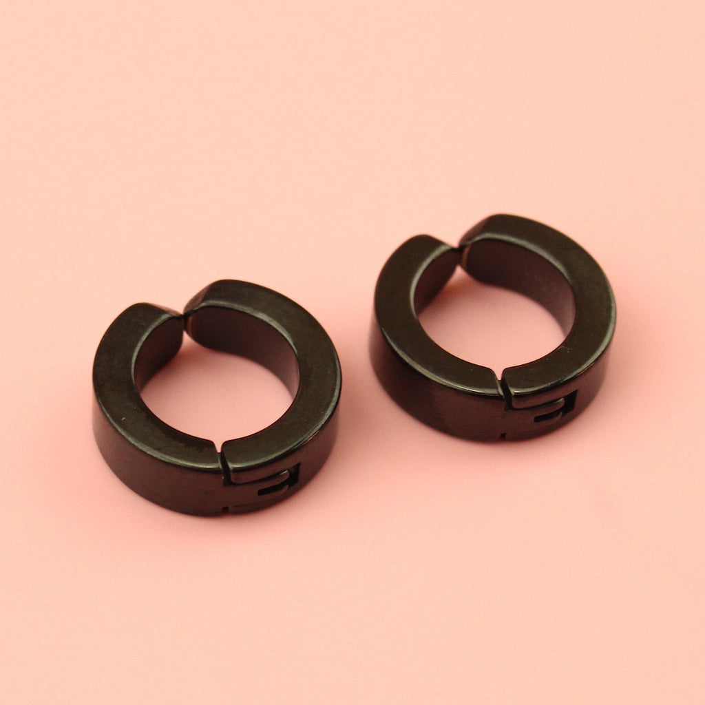 Clip on Huggie Hoop Earrings (Black)