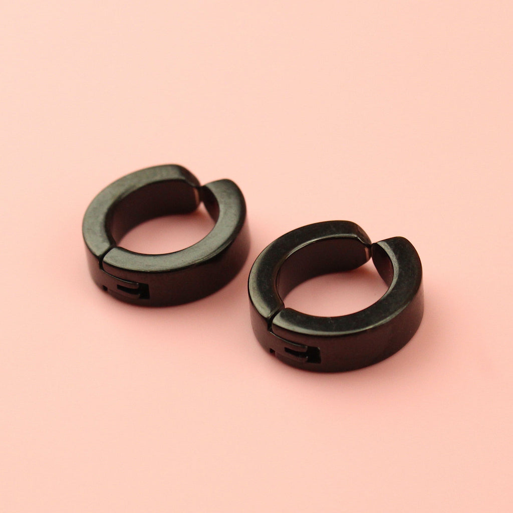 Clip on Huggie Hoop Earrings (Black)