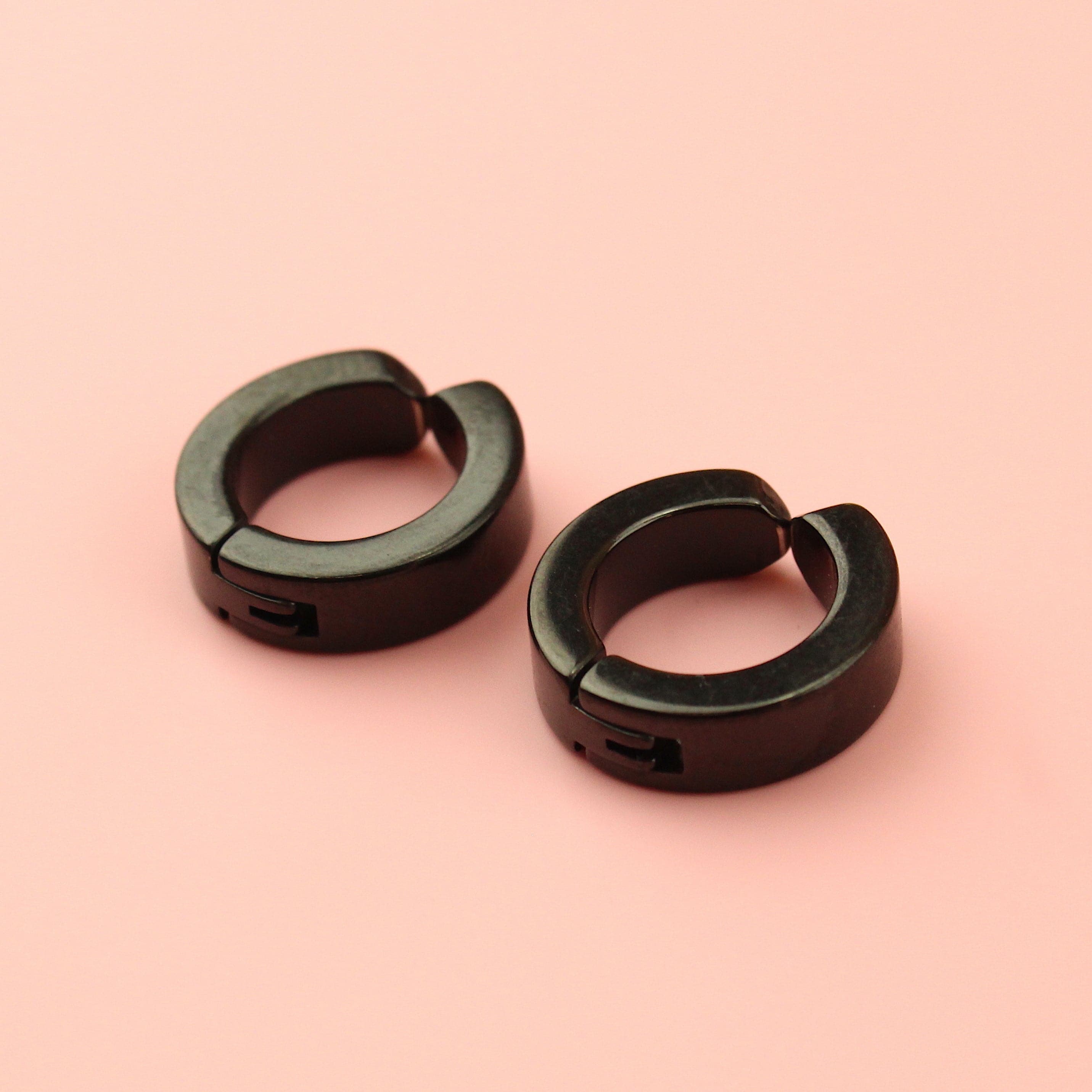 Clip on Huggie Hoop Earrings (Black)