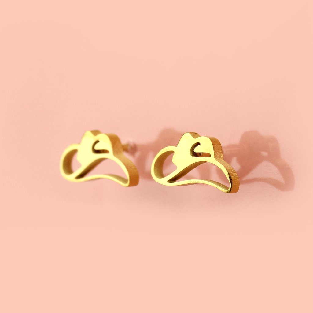 Cowboy Hat Stud Earrings (Gold Plated)
