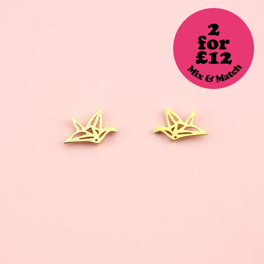 Crane Stud Earrings (Gold Plated)