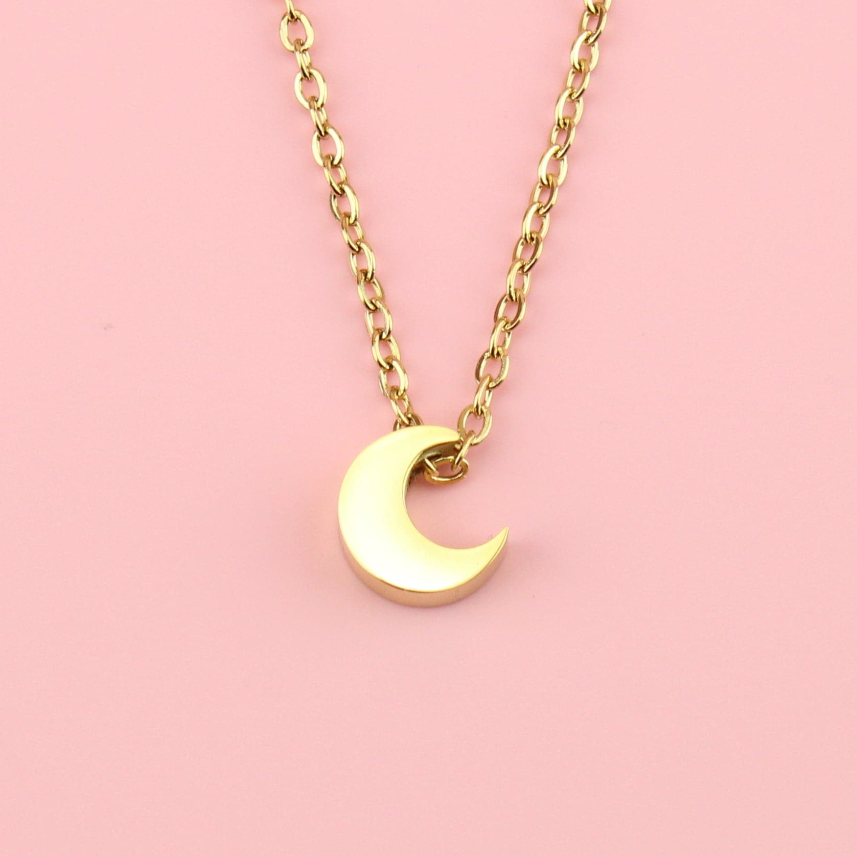 Crescent Moon Charm Necklace (Gold Plated)