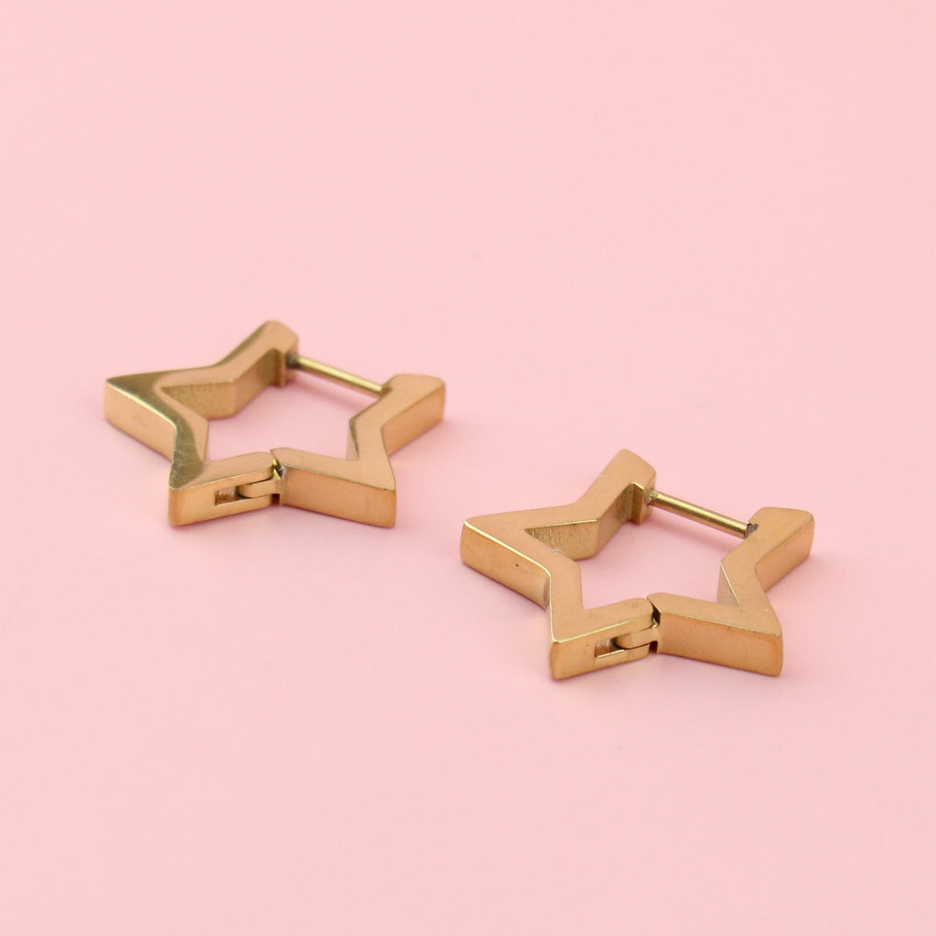 Chunky Star Huggie Hoop Earrings (Gold Plated)