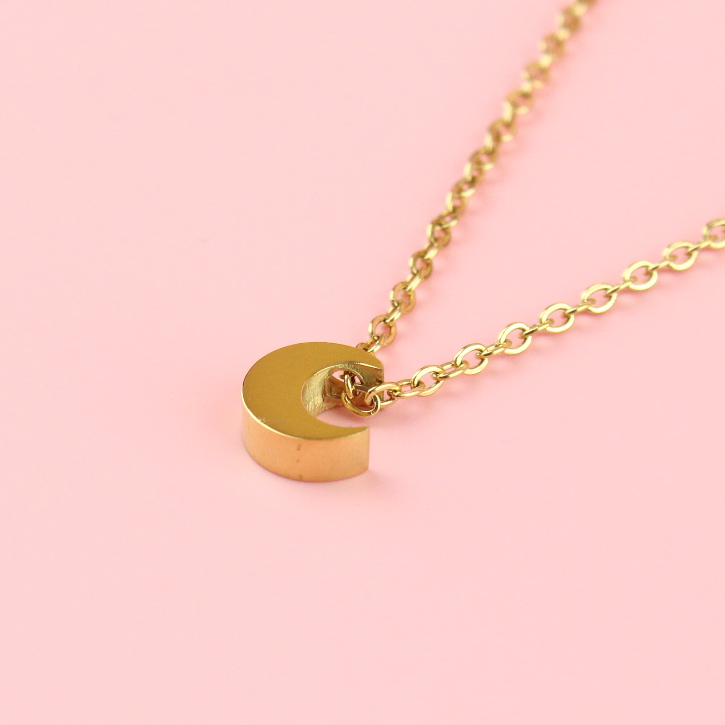 Crescent Moon Charm Necklace (Gold Plated)