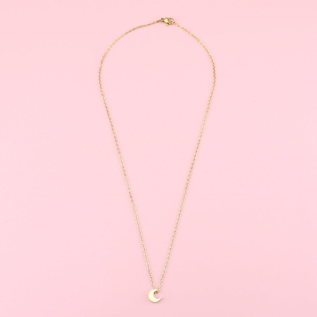 Crescent Moon Charm Necklace (Gold Plated)