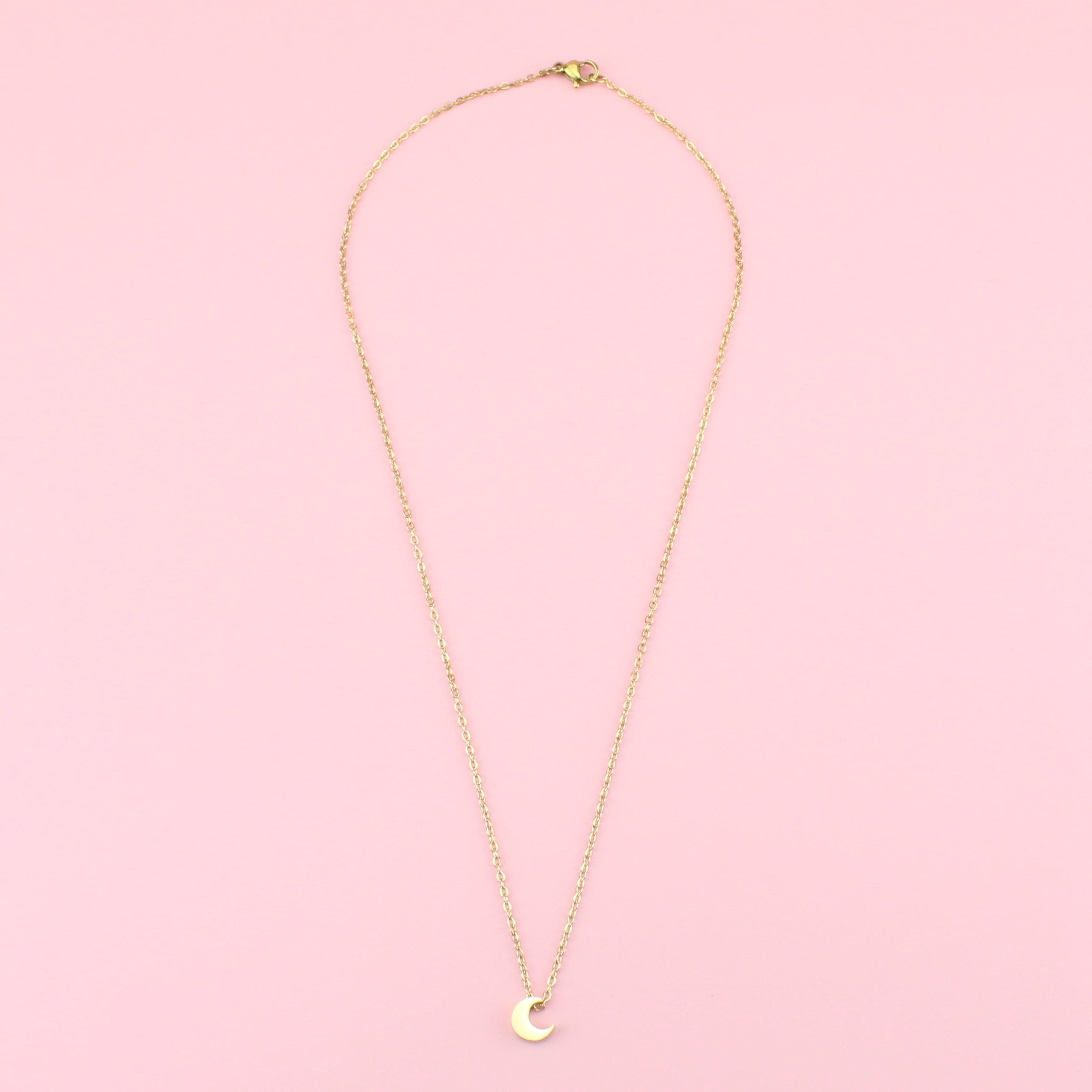 Crescent Moon Charm Necklace (Gold Plated)
