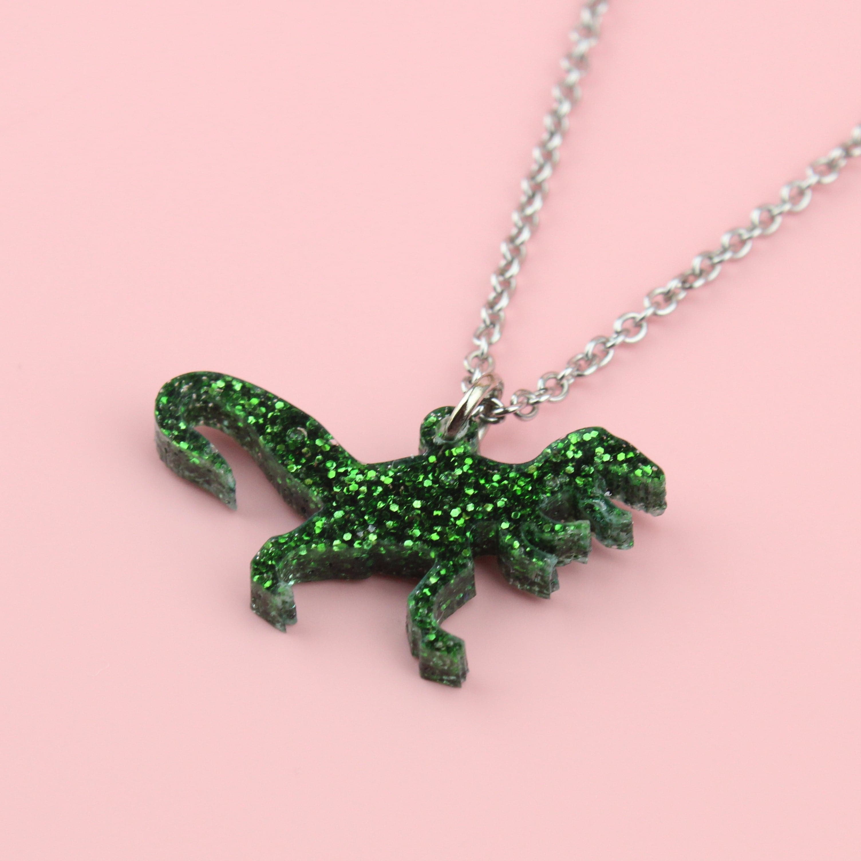 Classic Jurassic Glitter T-Rex Necklace