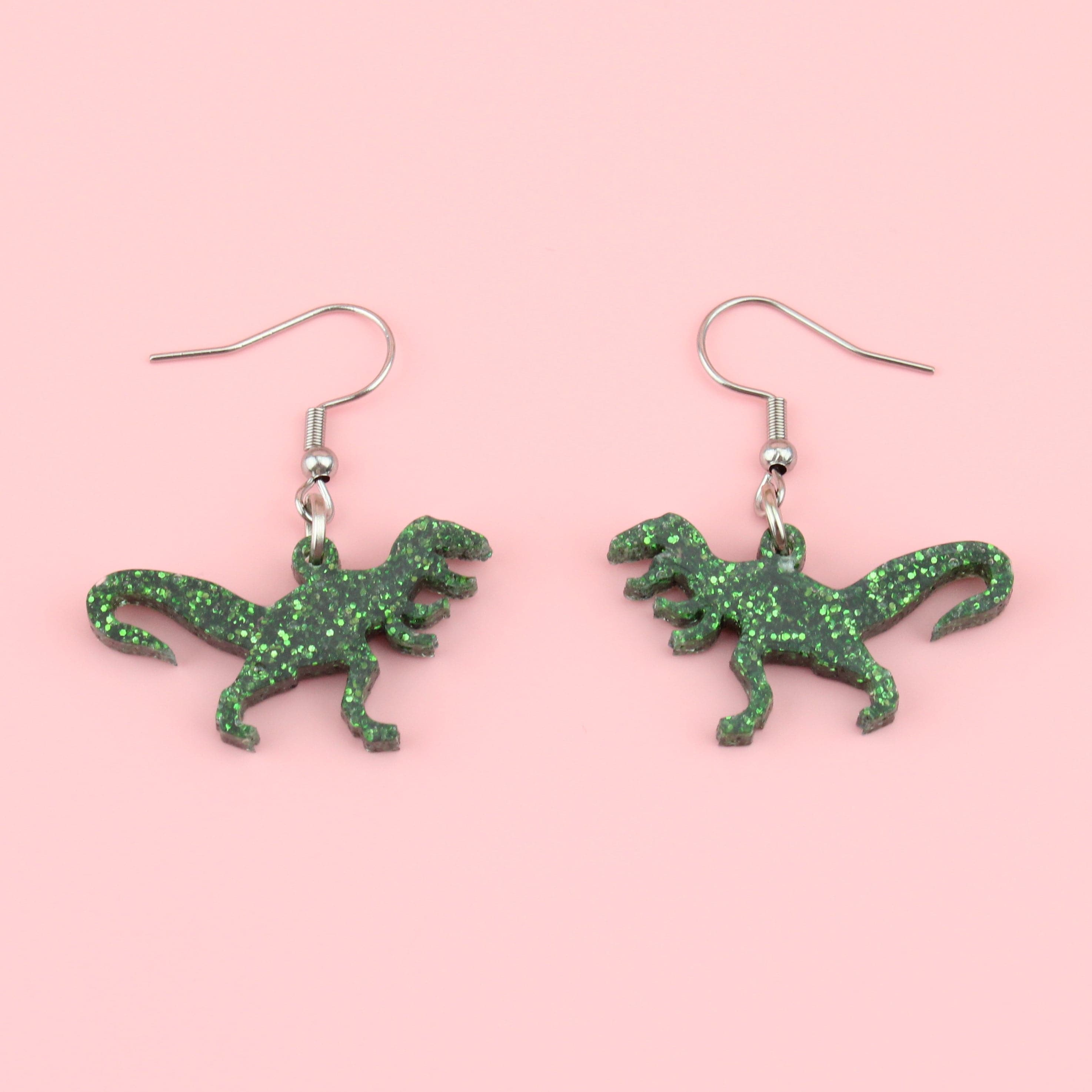 Classic Jurassic Glitter T-Rex Earrings