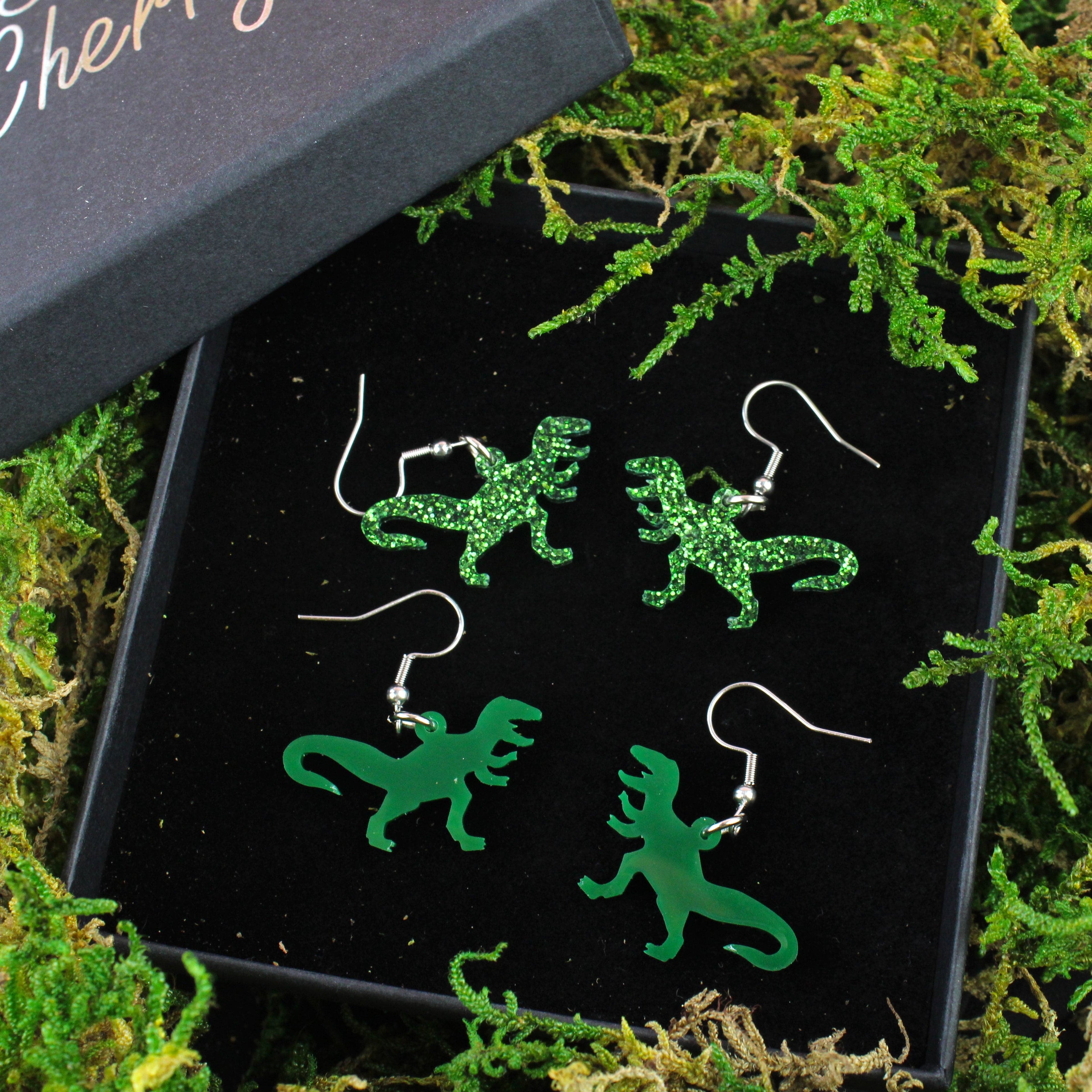 Classic Jurassic Glitter T-Rex Earrings