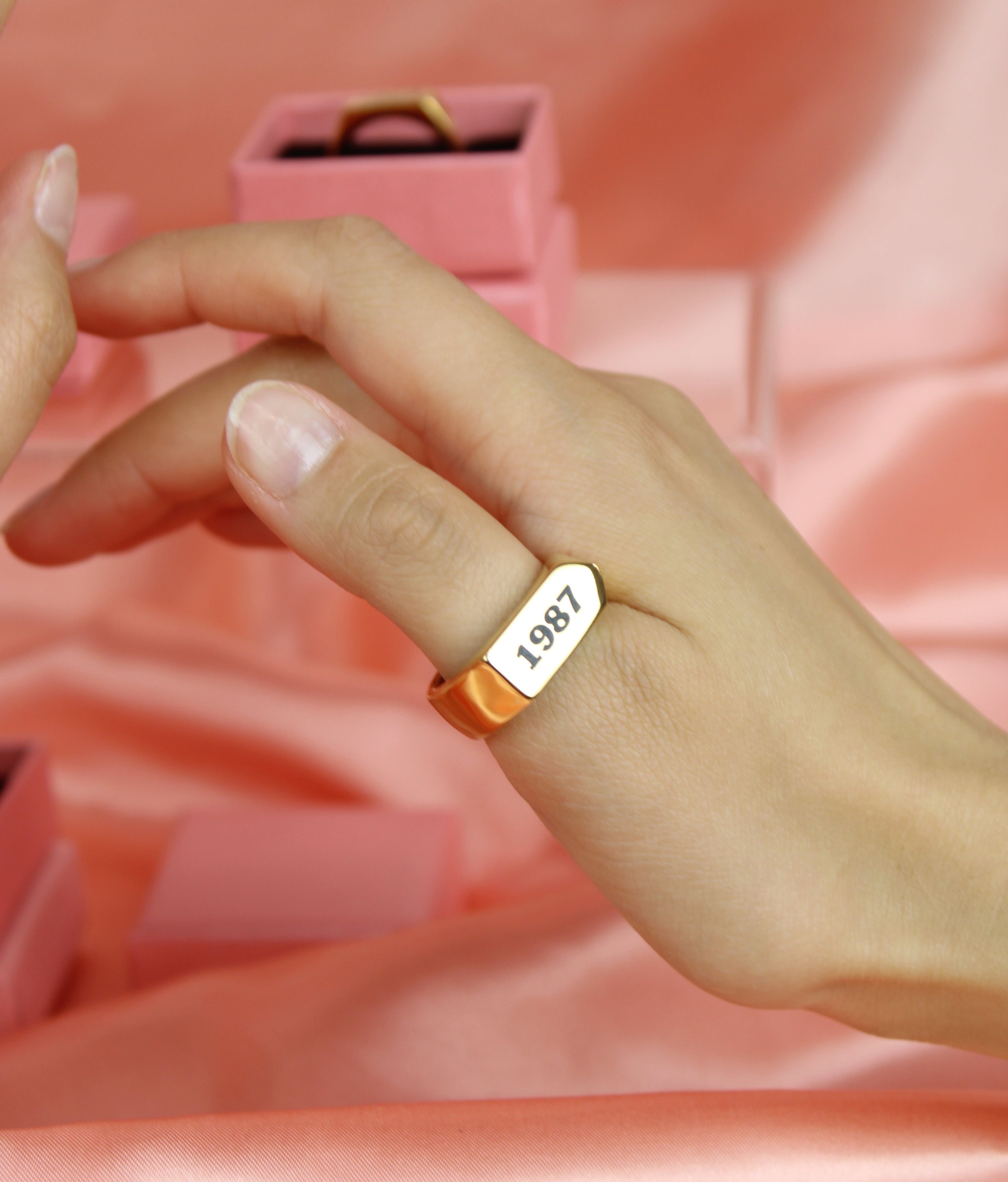 Chunky Customisable Birth Year Ring - Gold Plated