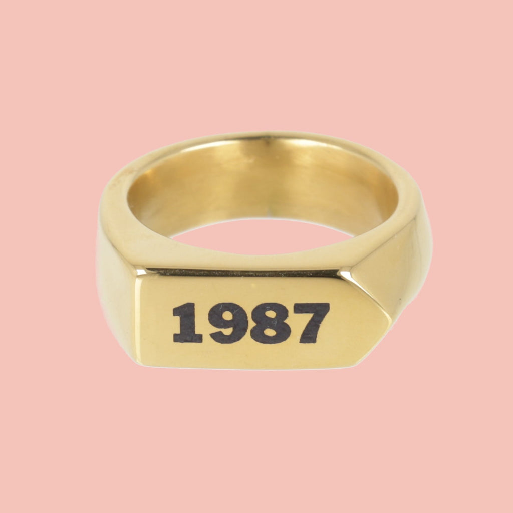 Chunky Customisable Birth Year Ring - Gold Plated