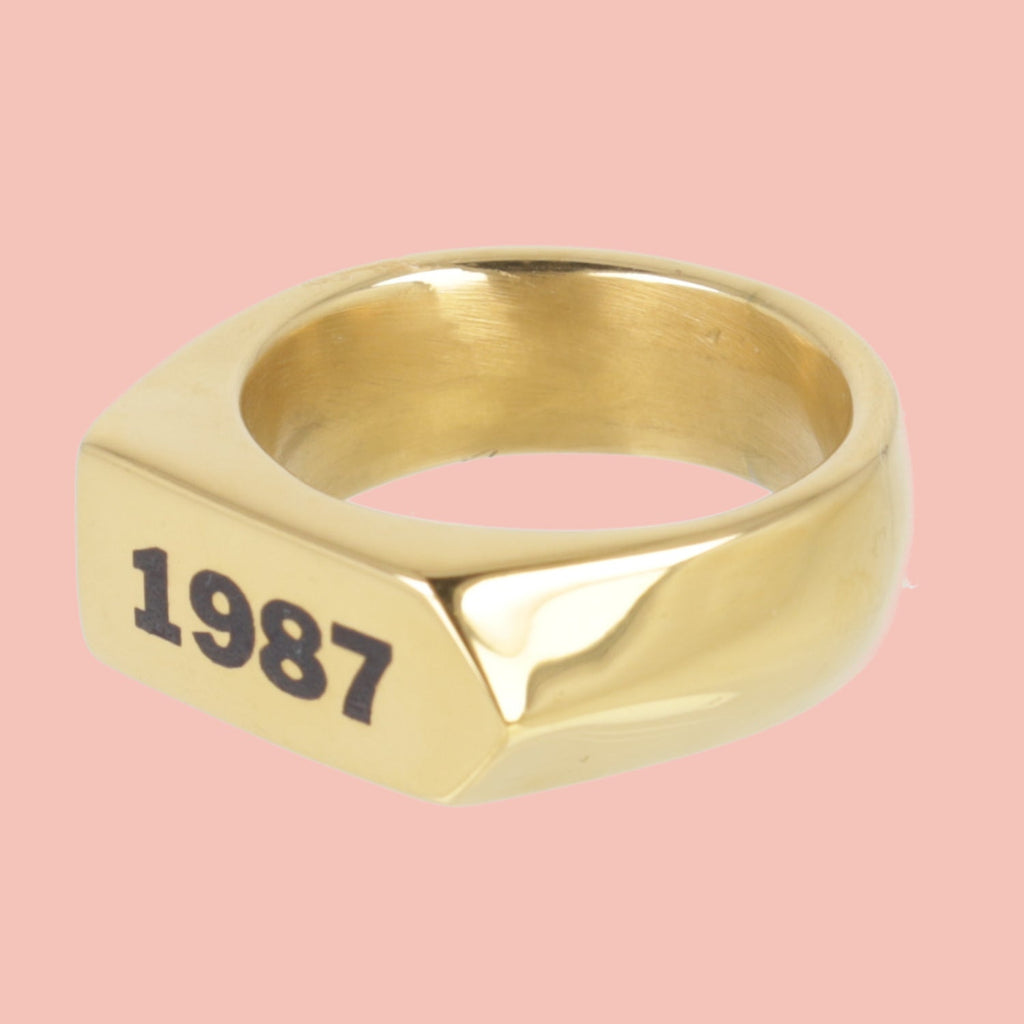 Chunky Customisable Birth Year Ring - Gold Plated