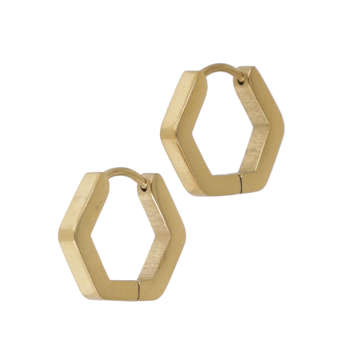 Chunky Hexagon Huggie Hoop Earrings (Gold Plated)