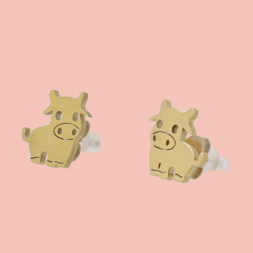 Cow's It Going? Stud Earrings - Gold Plated