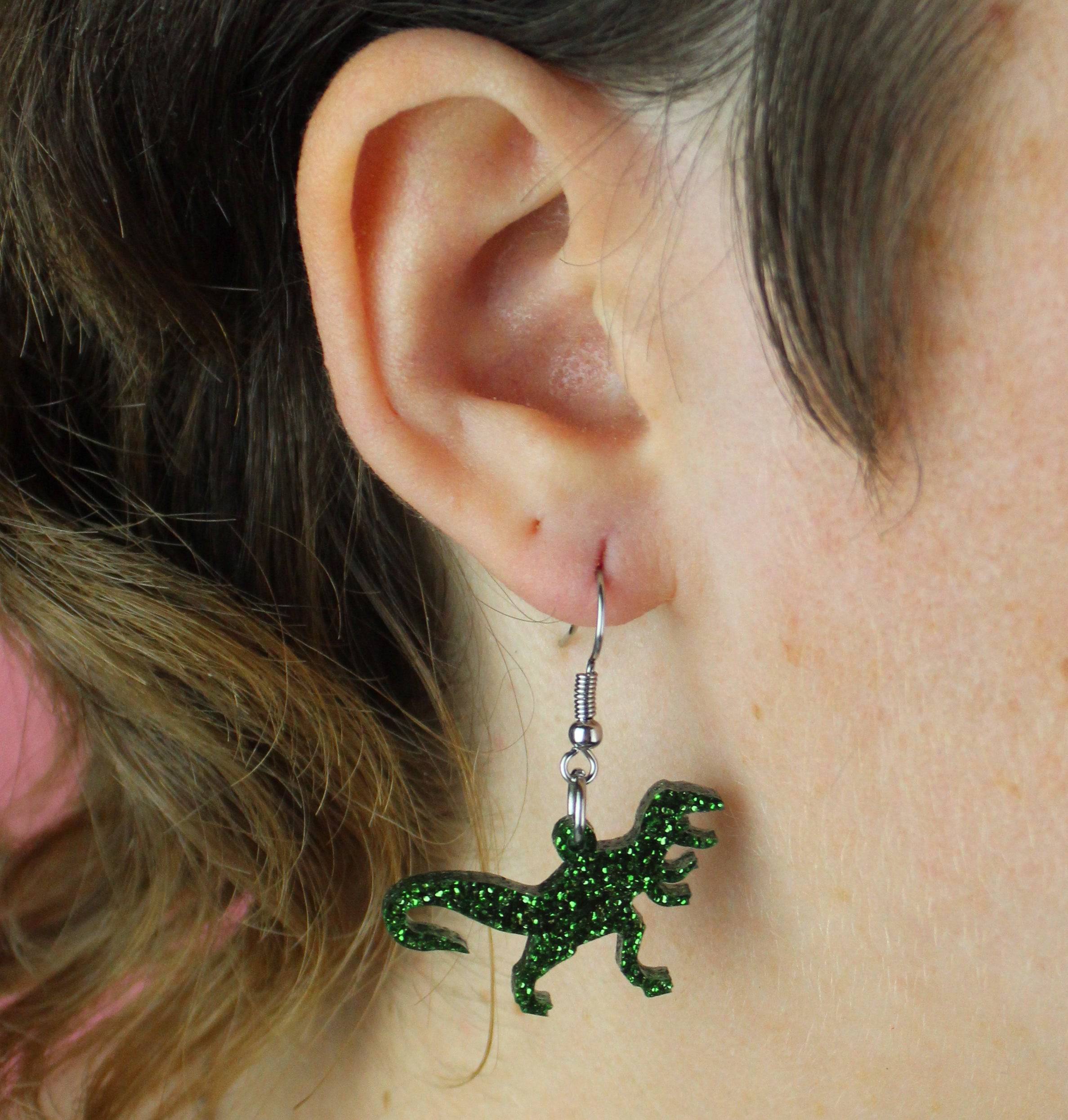 Classic Jurassic Glitter T-Rex Earrings
