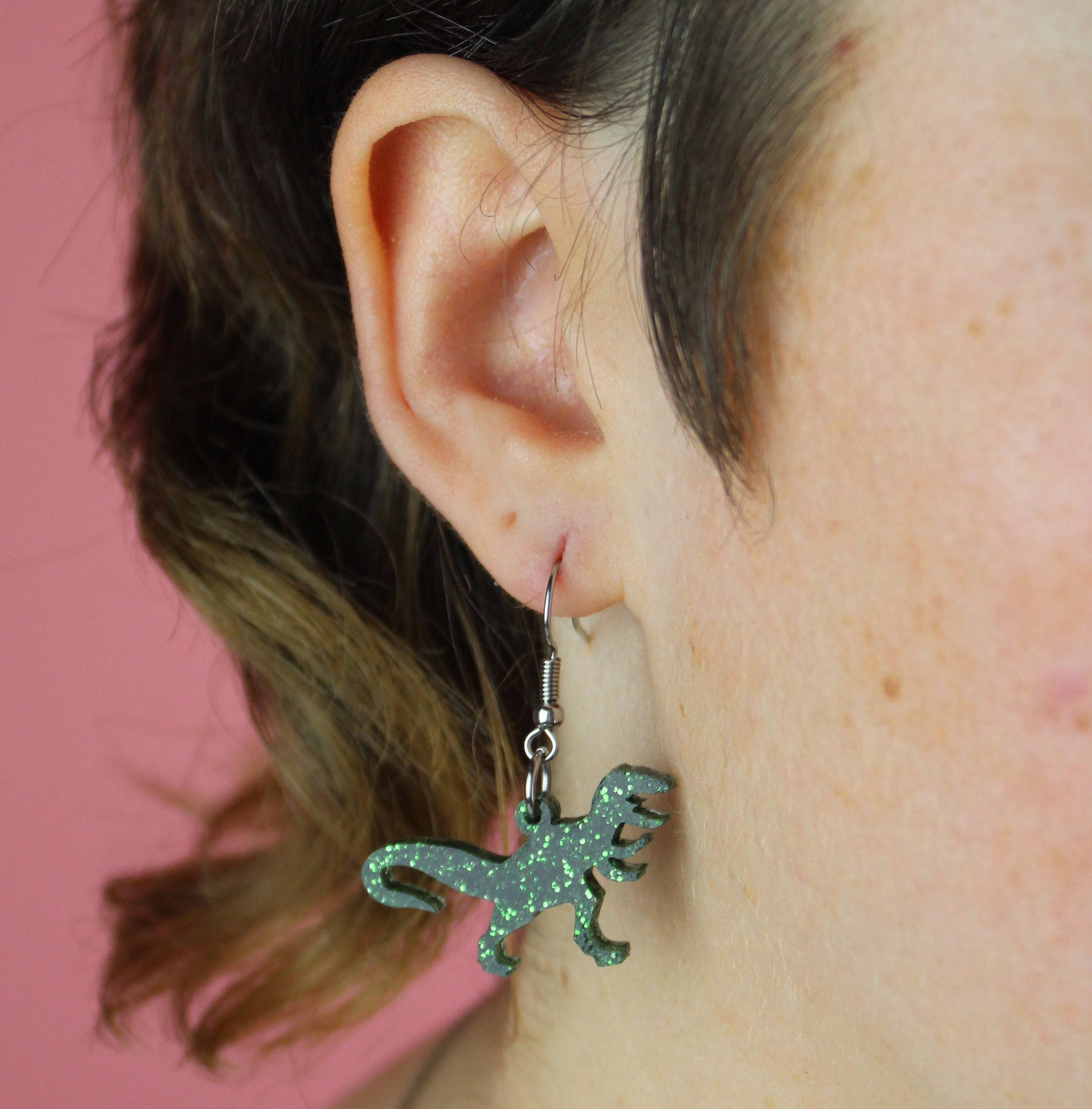 Classic Jurassic Glitter T-Rex Earrings